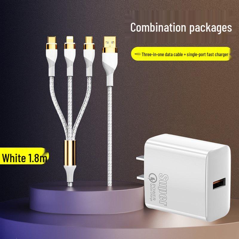 66W 3-in-1 Data Cable: Fast Charging 120W 6A for Apple, Huawei, and More