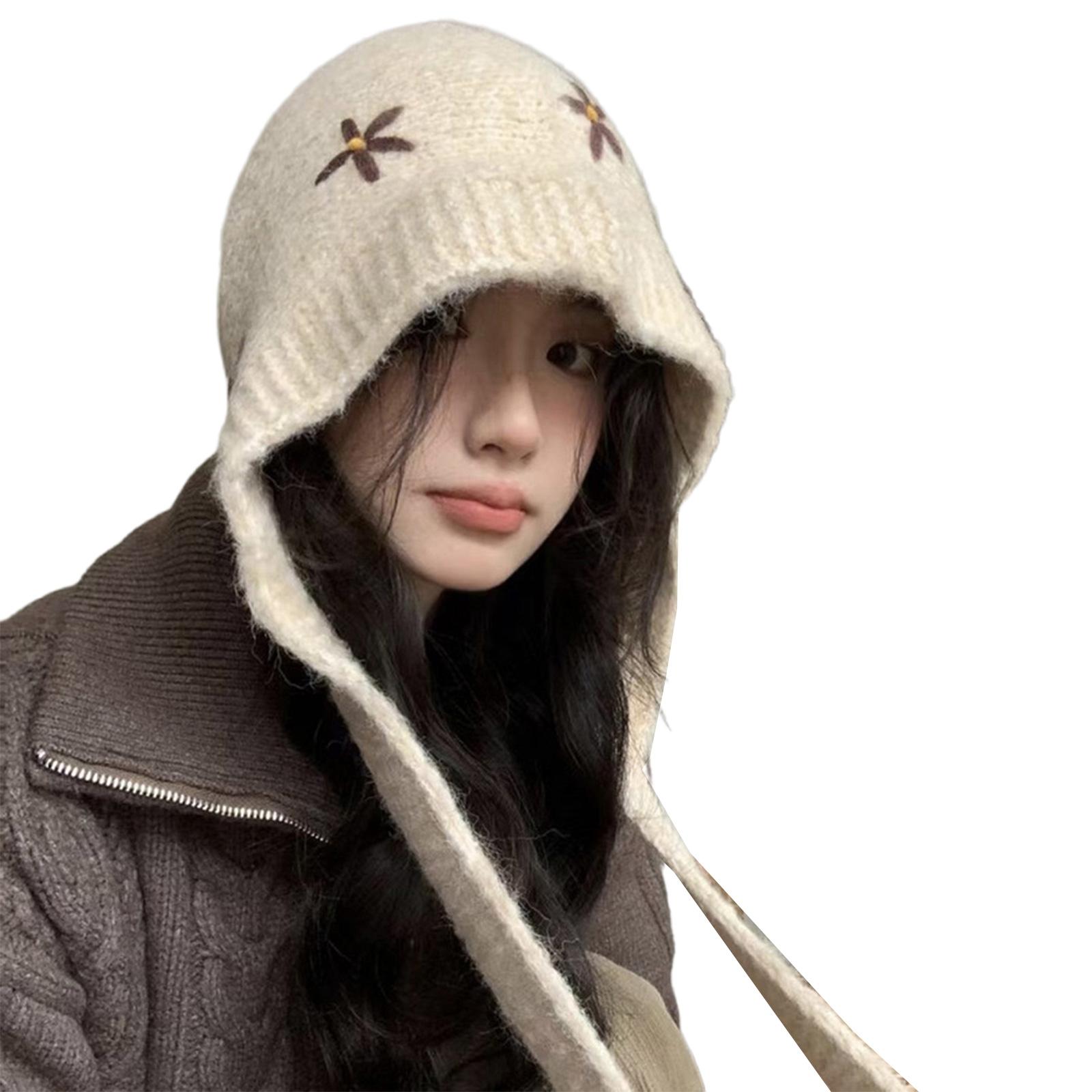 

Flower Pattern Hat Children Colorful Earflap Hat Soft and Warm Headgear for Cold Weather бежевий