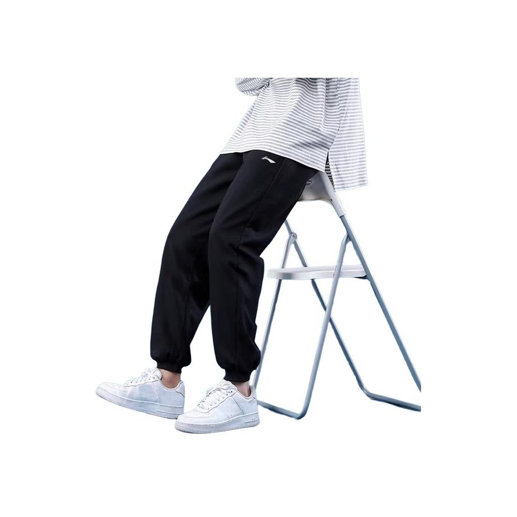 Li-Ning Minimalist Fashion Comfortable Simple Solid Color Versatile Fitness Breathable Casual Sports Suit Men suits Black APLU751-1+AYKT415-1