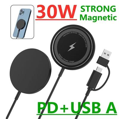 Cargador inalámbrico magnético de 30W, soporte de carga rápida para iPhone 15, 14, 13, 12 Pro, Airpods PD, Macsafe, estación de carga para teléfono