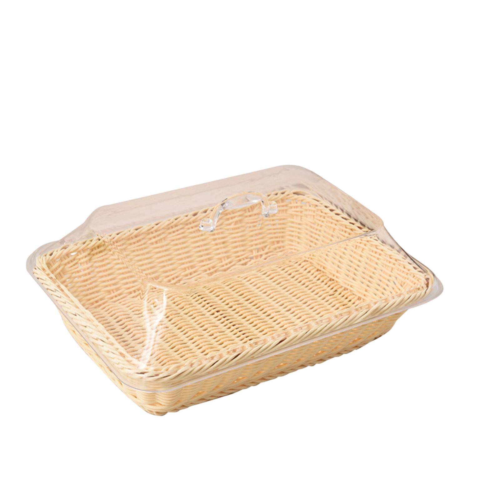 Rectangular Food Cover Clear Acrylic Hand Woven Rattan For Bread Basket Kitchen Dining Use One Size бежевый