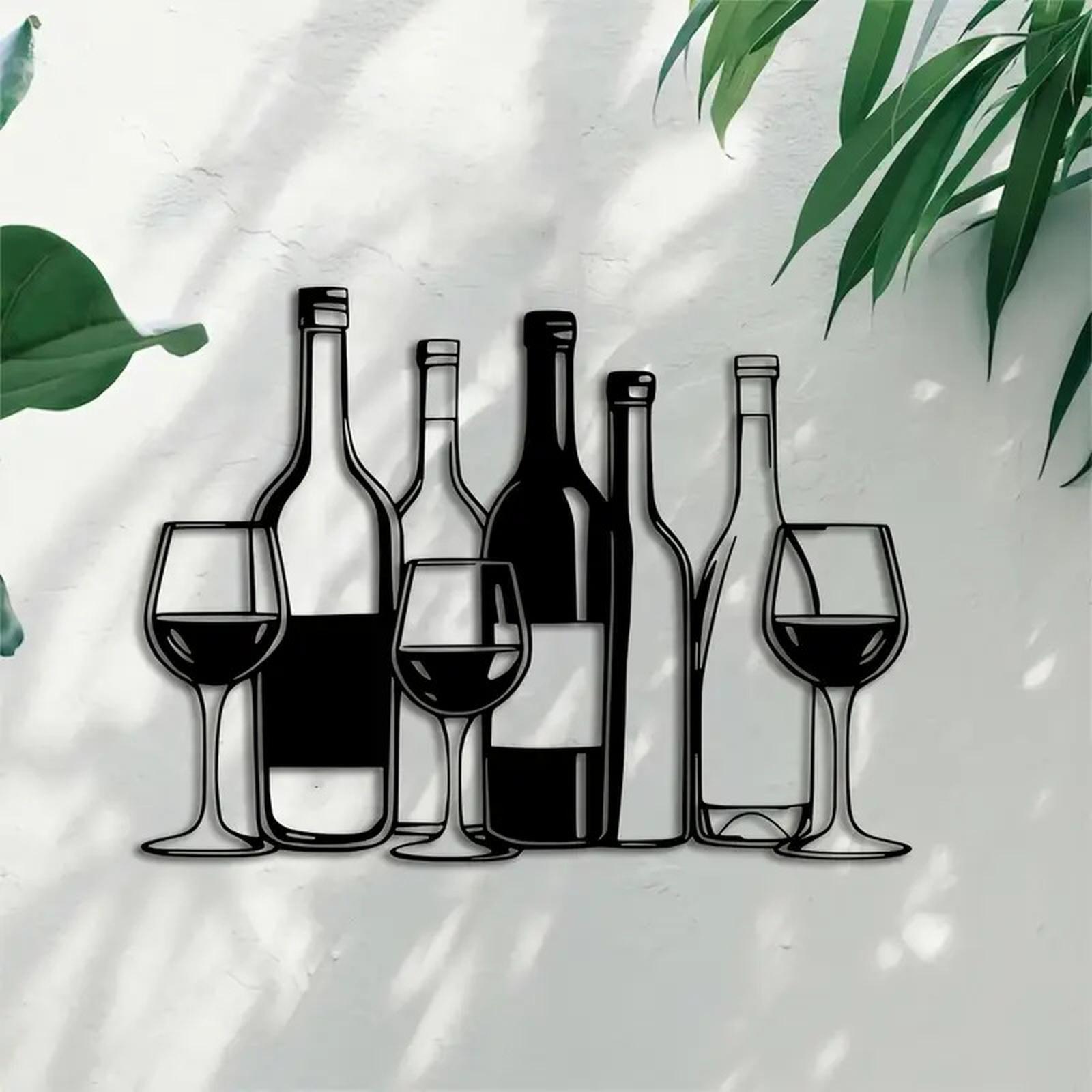 

Metal Wine Glass Wall Art Hanging Decoration for Restaurant Bar Creative Wall Mounted Wine Bottle and Glass Design Metal Sculpture one size чорний