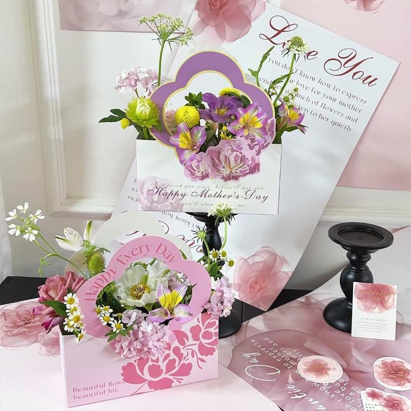 5Pcs/Pack Handheld Paper Packaging Flower Box Flower Basket Wedding Party Decoration Gift Bag Bouquet Mother's Day