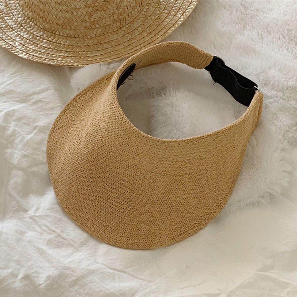 Raffia Summer Visors Hat Anti-UV Empty Top Hat Fashion Foldable Sun Hat for Travel Outdoor Beach