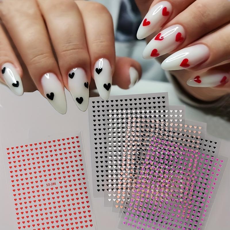 6Pcs Mini Heart Nail Stickers Laser-Cut Love-Themed DIY Nail Patch Decoration, Romantic Nail Art|Romantic Nail Design Stickers