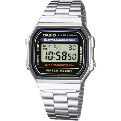 A168WA-1 Classic Digital Bracelet Watch Men's Silver Stainless Steel Water Resistant
