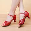 Echte Leder Tanzschuhe Damen Latein Standard Tango Tanzschuhe Hohe Absätze Gummisohle Party Salsa Jazz Schuhe Damen Sandale