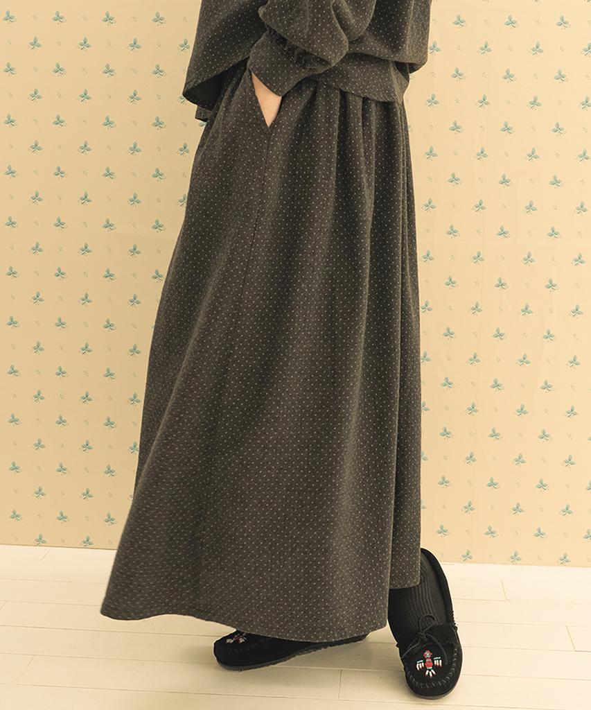 Chikita Dot Napping Shirred Flare Skirt Brown 251014Br