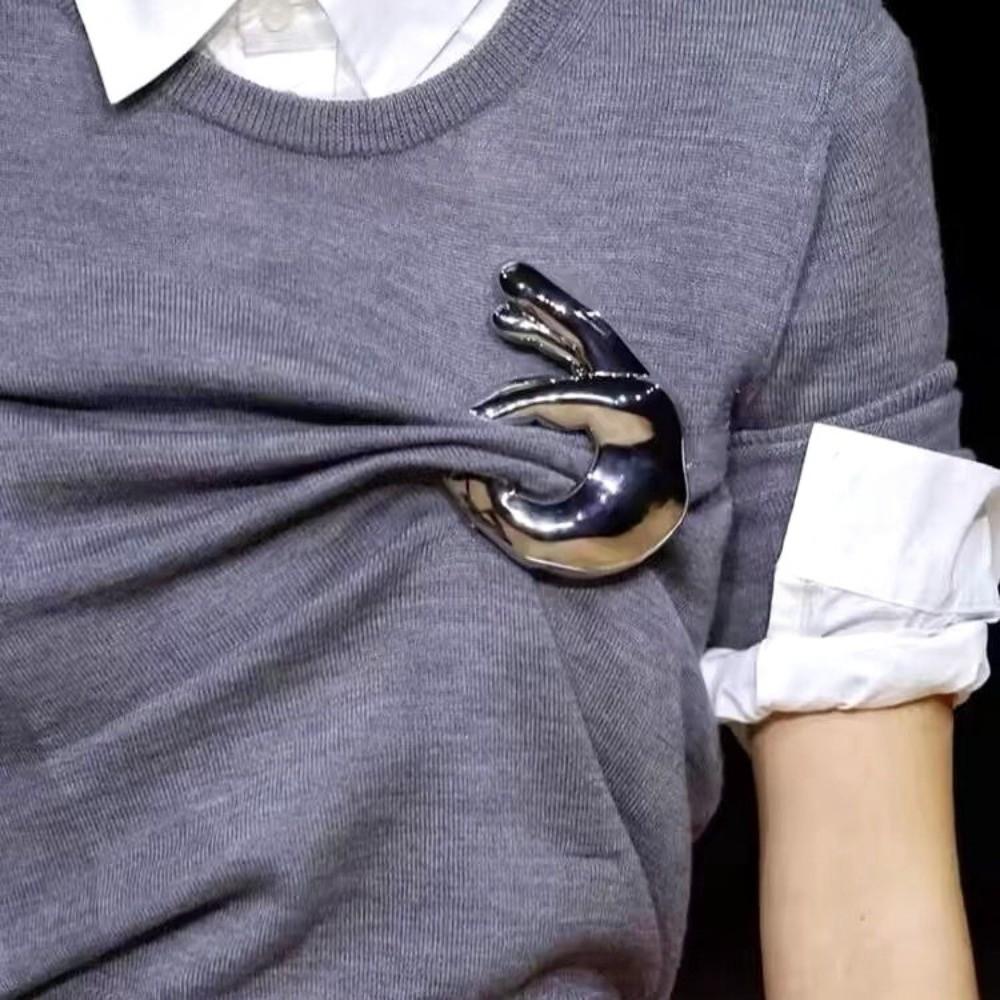 Glänzende Metall Hand Broschen Pins Großer Anzug Revers Pin Vintage Kleidung Abzeichen Damen Herren