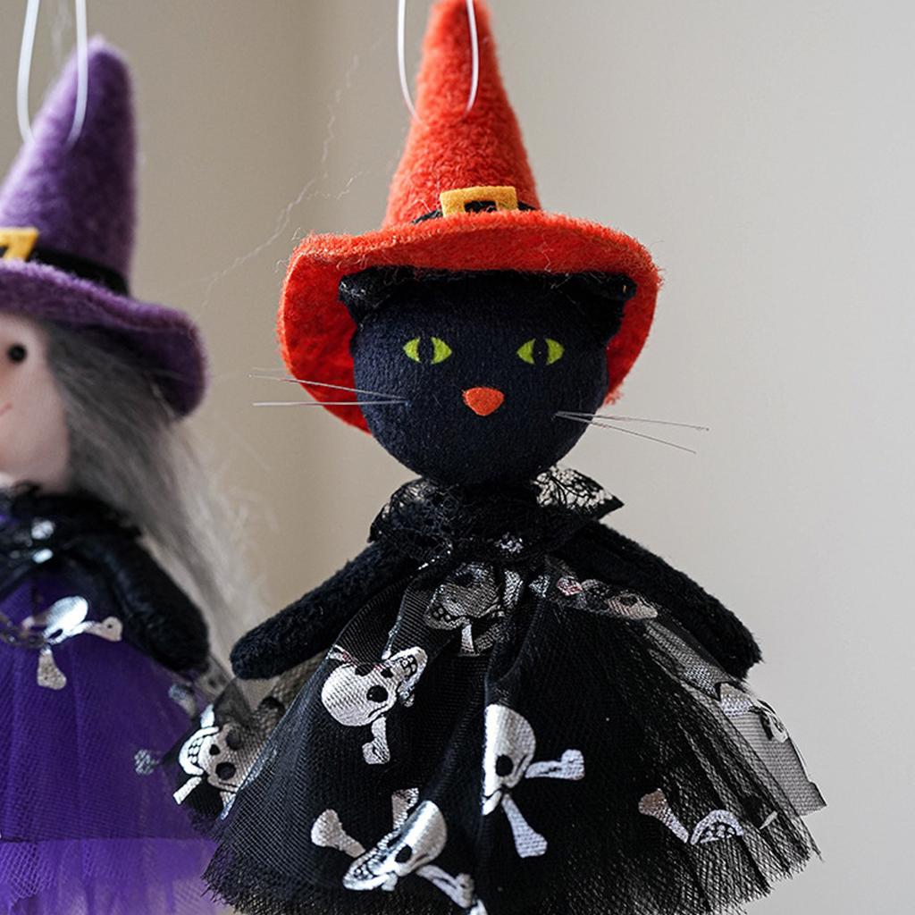 Halloweens Themed Fabric Hanging Ornament Scary Eerie Decorations Witch Black Cats Pumpkin Phantoms For Indoor Outdoor Use