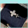Lucky Clover Open Ring With Zirconia Flower Design For Women Fashion Jewelry