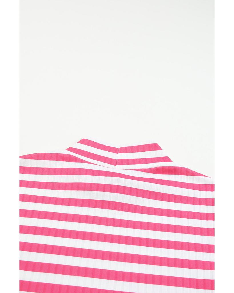 Azura Exchange Strawberry Pink Striped Print Textured Knit Long Sleeve Tee