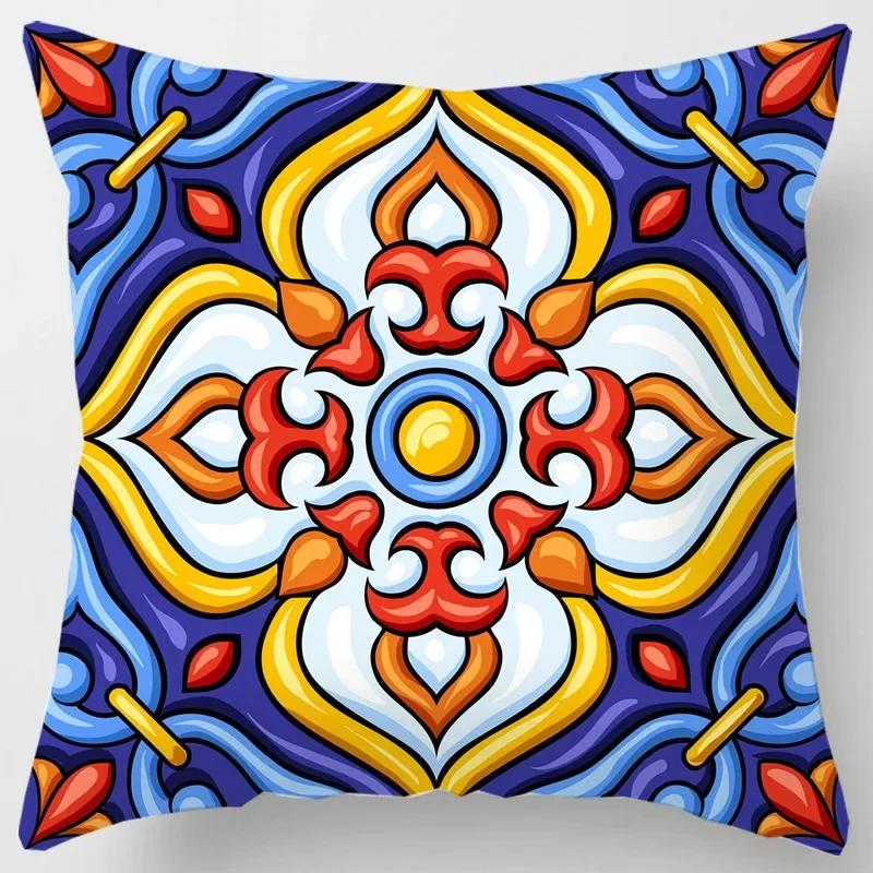 Colorful National Floral Antique Porcelain Print Pillowcase Comfortable Sofa Car Seat Cushion Cover Bohemian Hippie Home Decor