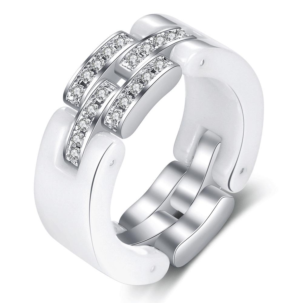 8MM Ceramic Chain Link Minimalist Diamond Foldable Stainless Steel Ring for Women Men