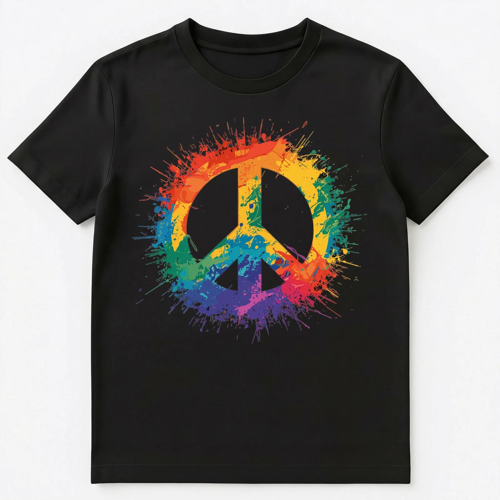 Colorful Paint Splash Peace Sign Art Graphic Unisex T-Shirt M