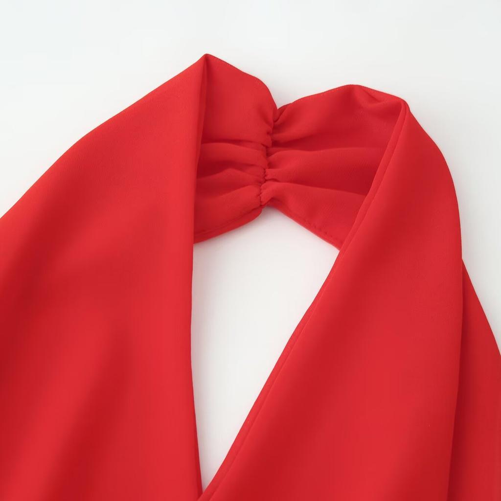 European and American summer new French temperament sexy neck collar long pure desire dress