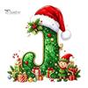 Santa Hat Letter Tree Pendant 26 Alphabet Christmas Ornament, Personalized Letters Acrylic Hanging Decoration with Festive Elf Pattern Initial