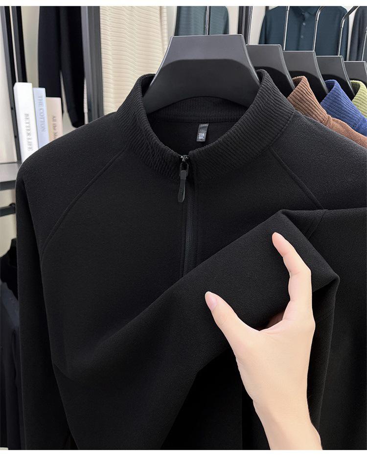 Męska dwustronna, kationowa, szczotkowana, ciepła koszulka z półgolfem i zamkiem błyskawicznym