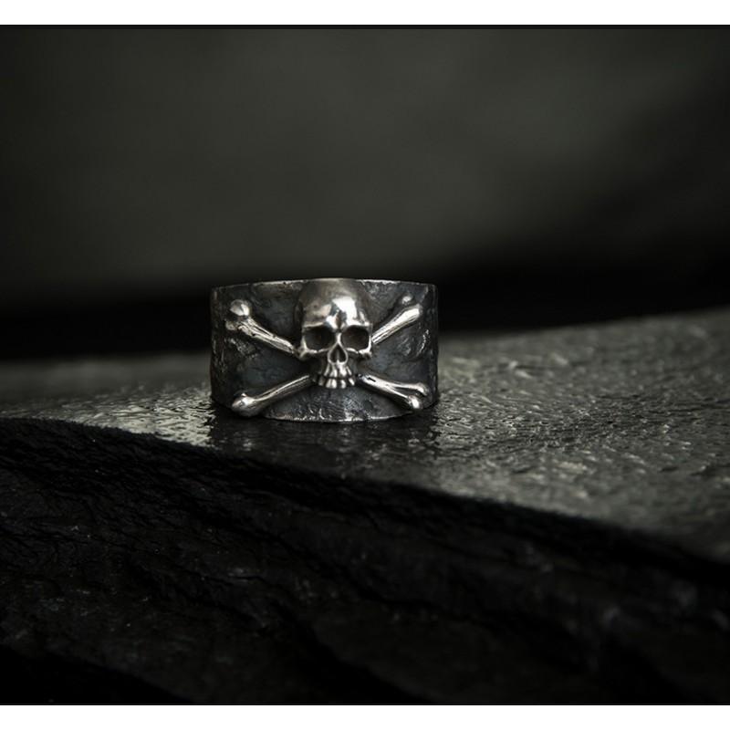 Adjustable Skull Ring Men Women Vintage Punk Rock Open Finger Plated Geometric Statement Jewelry