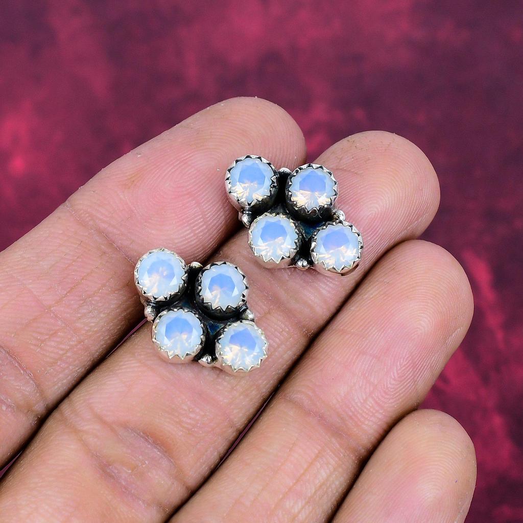Milchiger Opal 925 Massiv Sterling Silber Ohrringe, Handgefertigter Edelstein Ohrschmuck, Geschenke für Ehefrau Brandneue Ohrringe