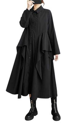 Long Sleeve Shirt Midi Loose Solid Perfect for Everyday Free [Mouhoukyo] Women's Dress, Length, Collared, Fit, Flattering, Stylish, Casual, Color,