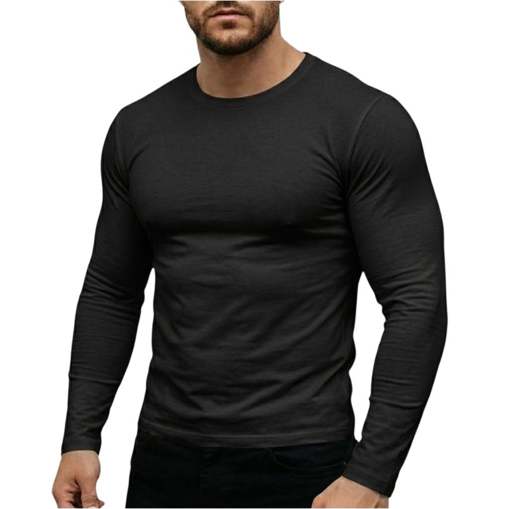 Herren Casual einfarbiges Basisshirt, Herren Sportoberteil mit Rundhalsausschnitt und langen Ärmeln
