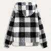 Women's Fashionable Plaid Long Sleeved Hooded Pocket Plush Casual Jacket Jacket