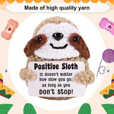 Crocheted Sloth Mini Positive Sloth Doll with Encouragement Card Emotional Uplifting Support Sloth Affirmation Gift for Friends Family