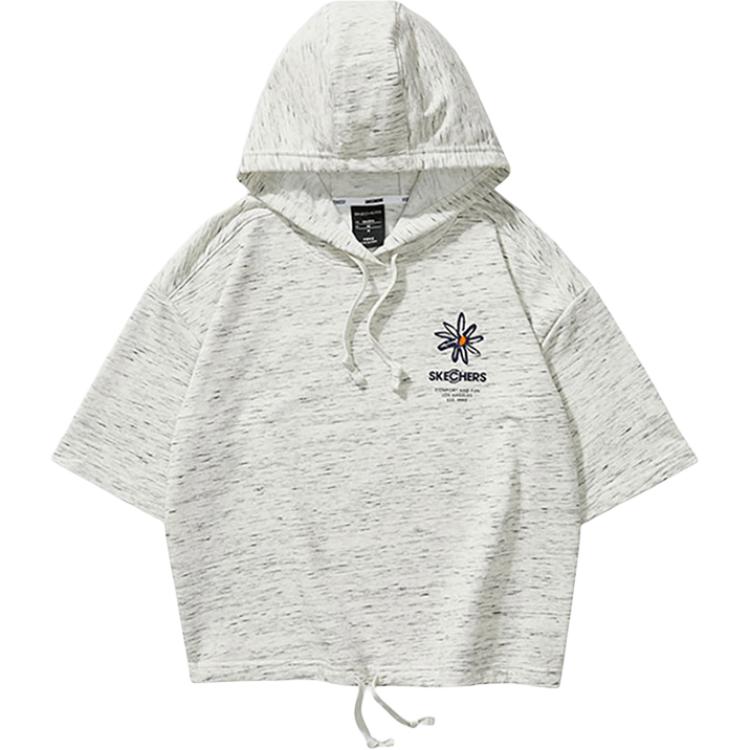 Skechers Fashionable Comfortable Versatile Hooded Short Sleeve Drop Shoulder T-Shirt Women tops White Gray L221W190-015W S