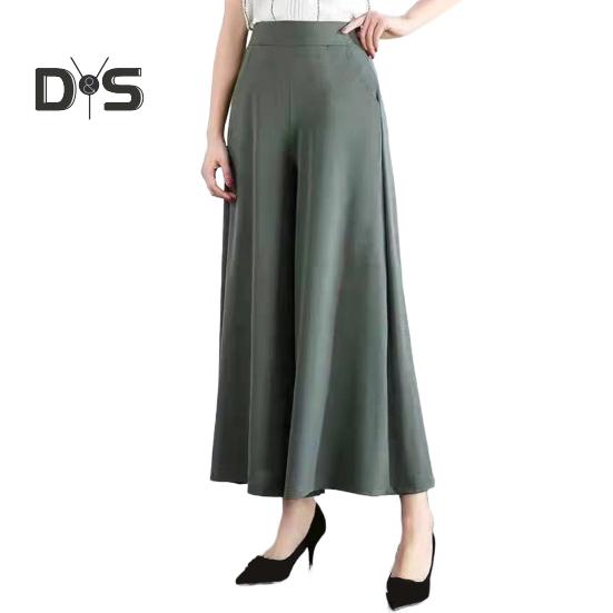 Women Suit Pants Elastic High Waist Wide Leg Long Pants with Pockets Solid Color Casual Pants Daily Wear