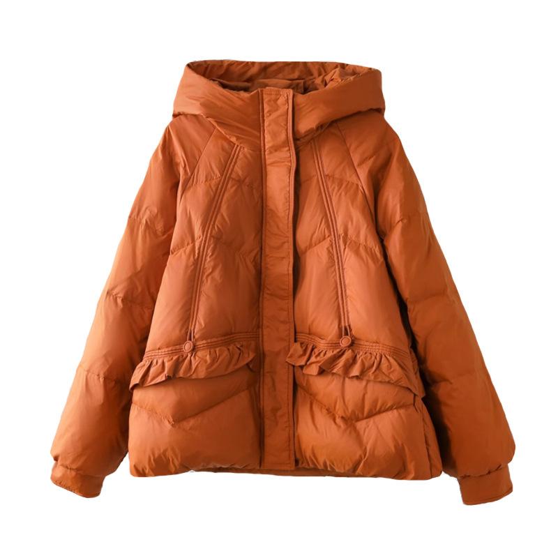 Thickened hooded down jacket women's 2024 winter fashion fungus edge design sense loose large size white duck down jacket tide