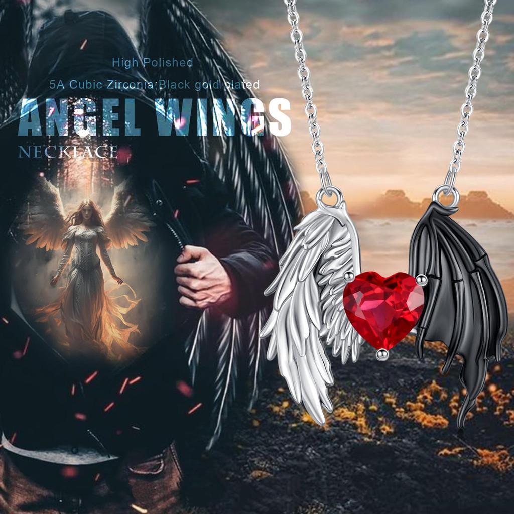 Heart Pendant Feminine Necklace With Angel Wing And Demon Design Daily For