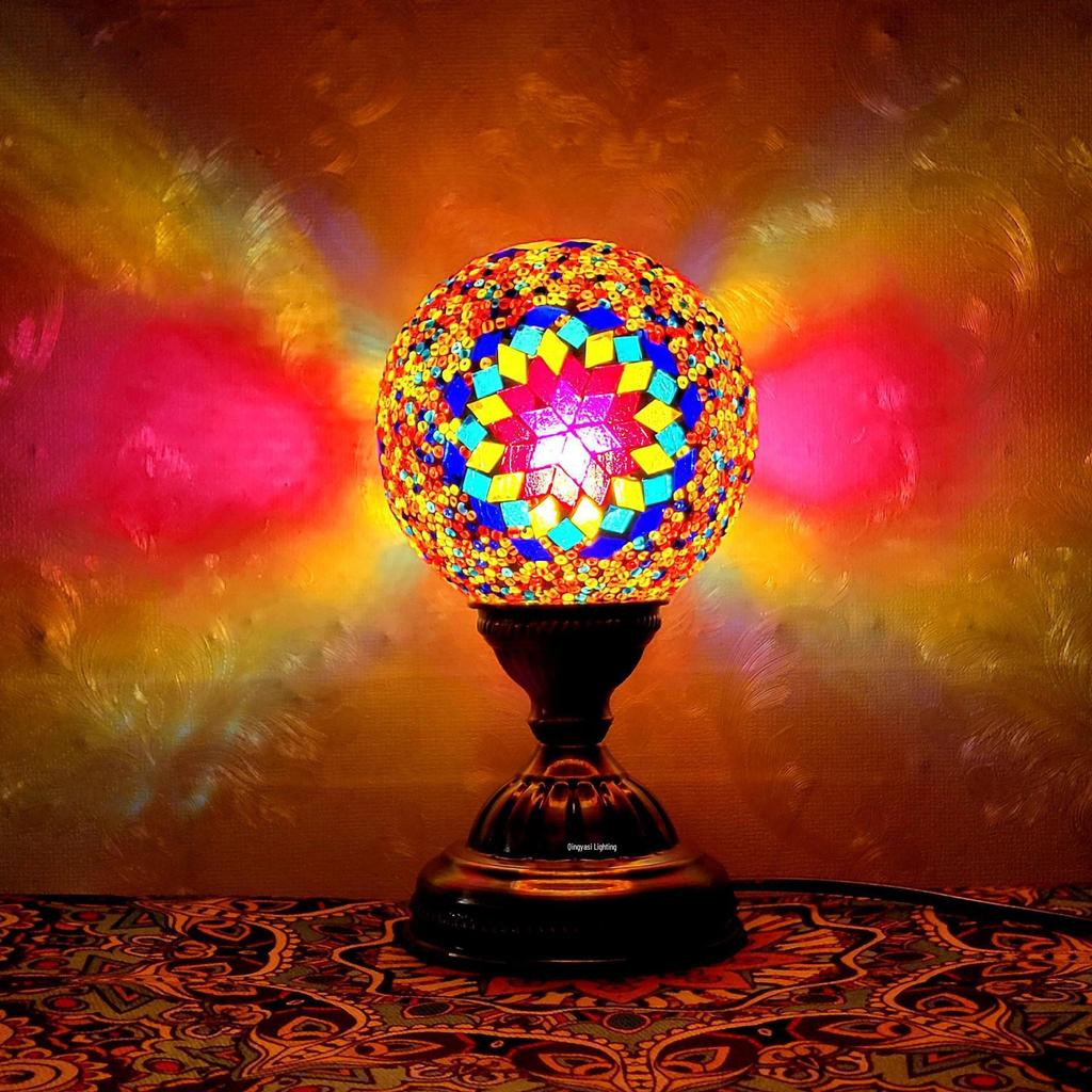Moroccan Mosaic Table Lamp: DIY Ethnic Bedside Night Light with Music, Turkish Round Ball Design, Internet Celebrity Decor