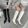 2025 Autumn and Winter New Products Simple and Fashionable Wide Boots Korean Version Pointed Sleeve High Boots Soft Leather Cat and Boots