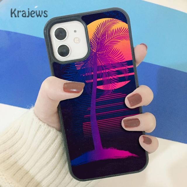 Krajews 80s Retrowave Neon Palms Tree Soft Phone Case Cover For iPhone 17 Air 16 15 14 plus 11 12 13 pro max coque Fundas