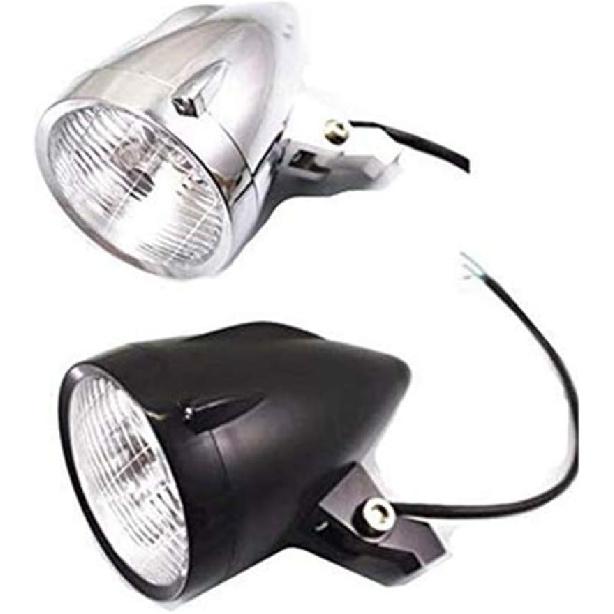 Motorcycle Headlight Motocross H4 LED Angel Eye Retro Headlight Lamp Scooter Offroad Cafe Racer Cruiser Chopper Touring (Chrome)
