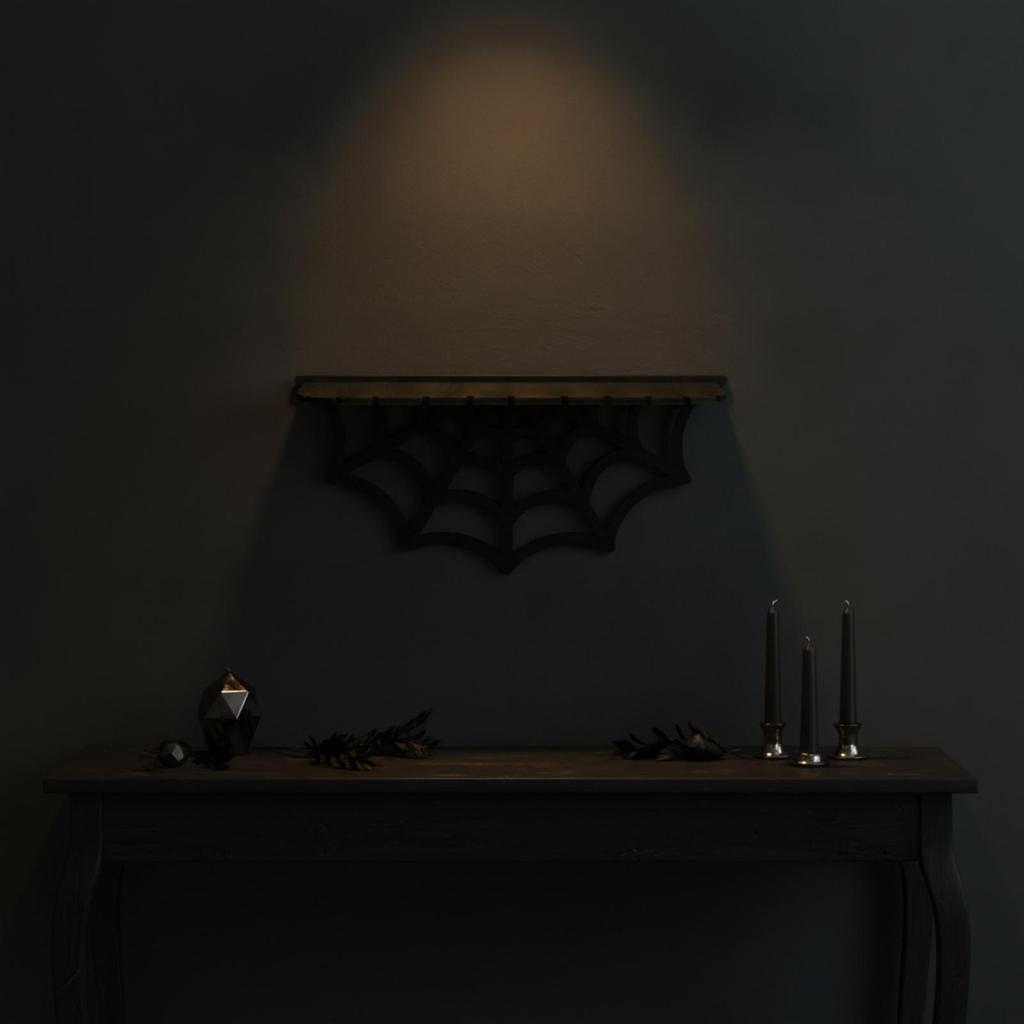 Arachnid Web WallMounted Shelf DarkThemed Gothic Black for Goths, Collectors,
