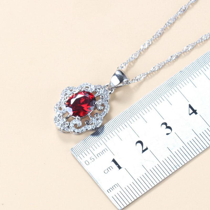 Women Wedding Jewelry Bridal Red Garnet Cz Earrings Pendant Necklace Bracelet And Ring Gift Sets
