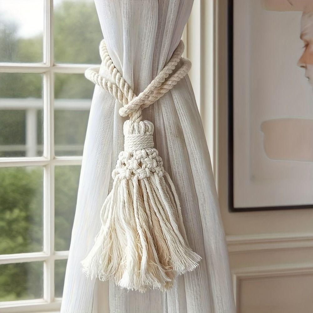 2 Stück Boho-Stil Makramee Gardinen-Raffhalter Minimalistische Boho-Gardinen-Raffhalter Heimdekoration