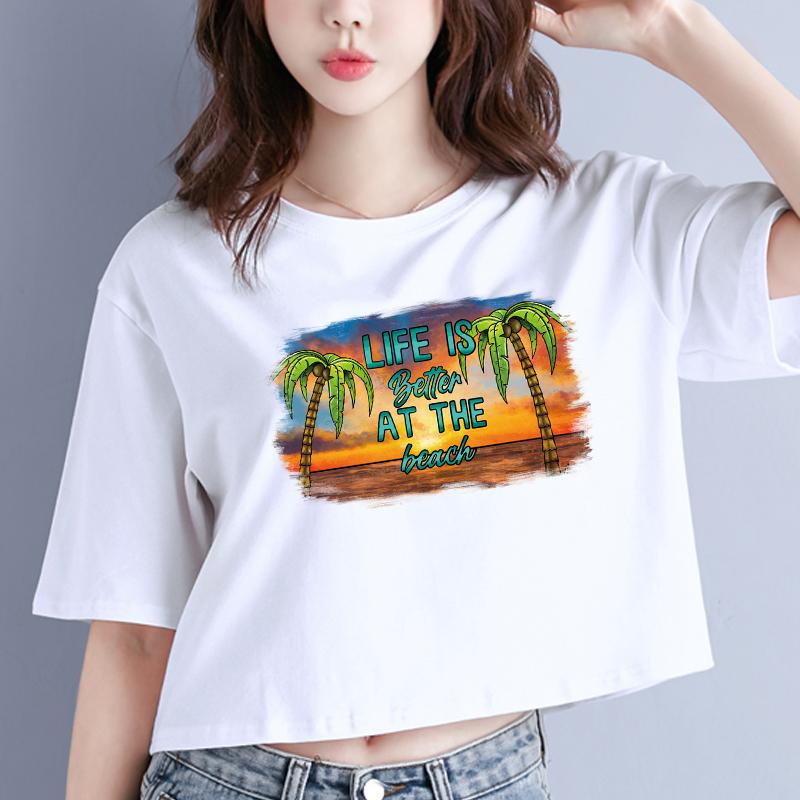 Naszywka do naprasowania Palm Beach Letni T-shirt Naklejki na ubrania DIY Prasa termiczna Aplikowana Parches Ropa Naszywka termo transferowa Moda