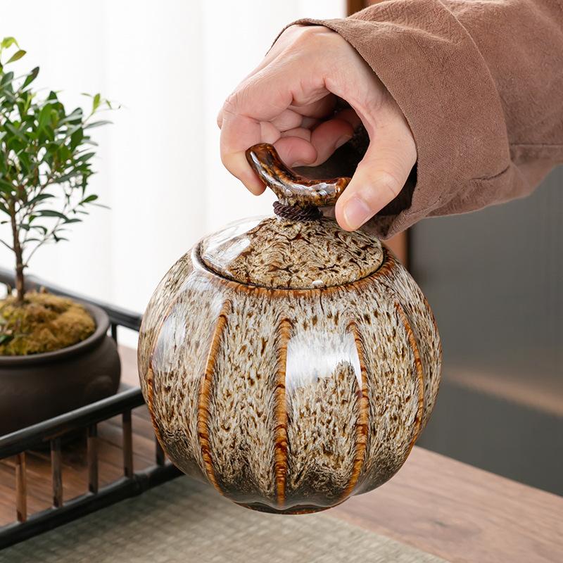 Kiln Change Ceramic Tea Caddy Food Storage Jar Sealed Jars Tea Box Tea Containers Storage Tank Candy Jar Home Organizer Teas Can