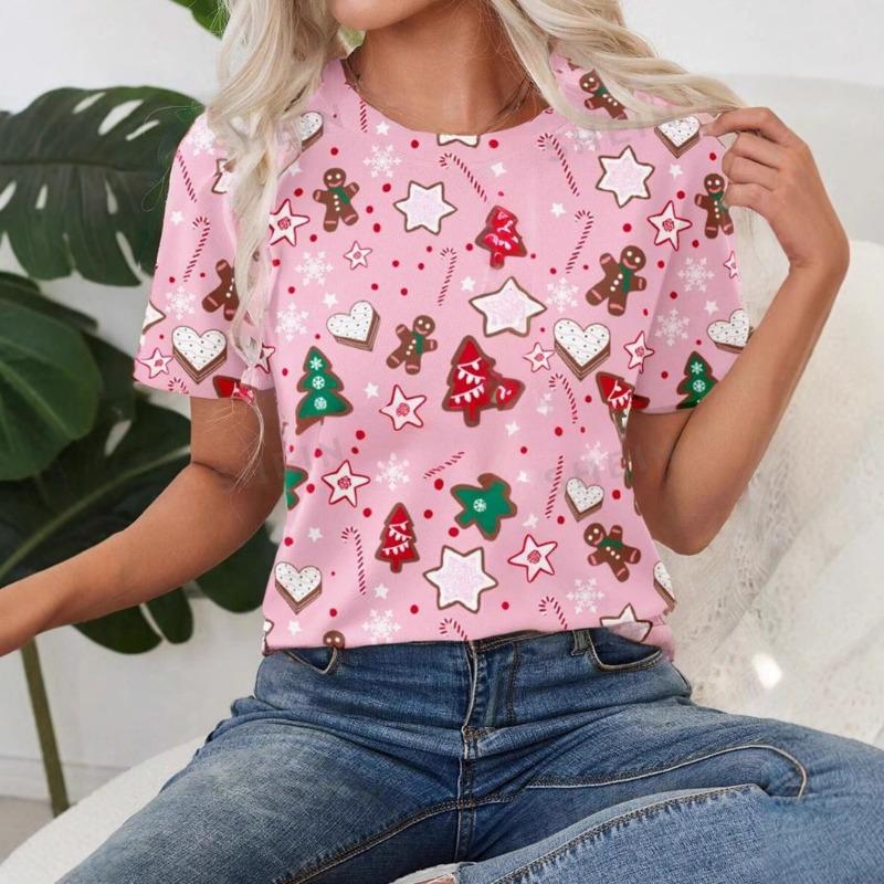 Fashion Hot Sale Christmas Halloween Double Series 3D Printed Women's Trend Crew Neck Loose Short Sleeve T-Shirt
