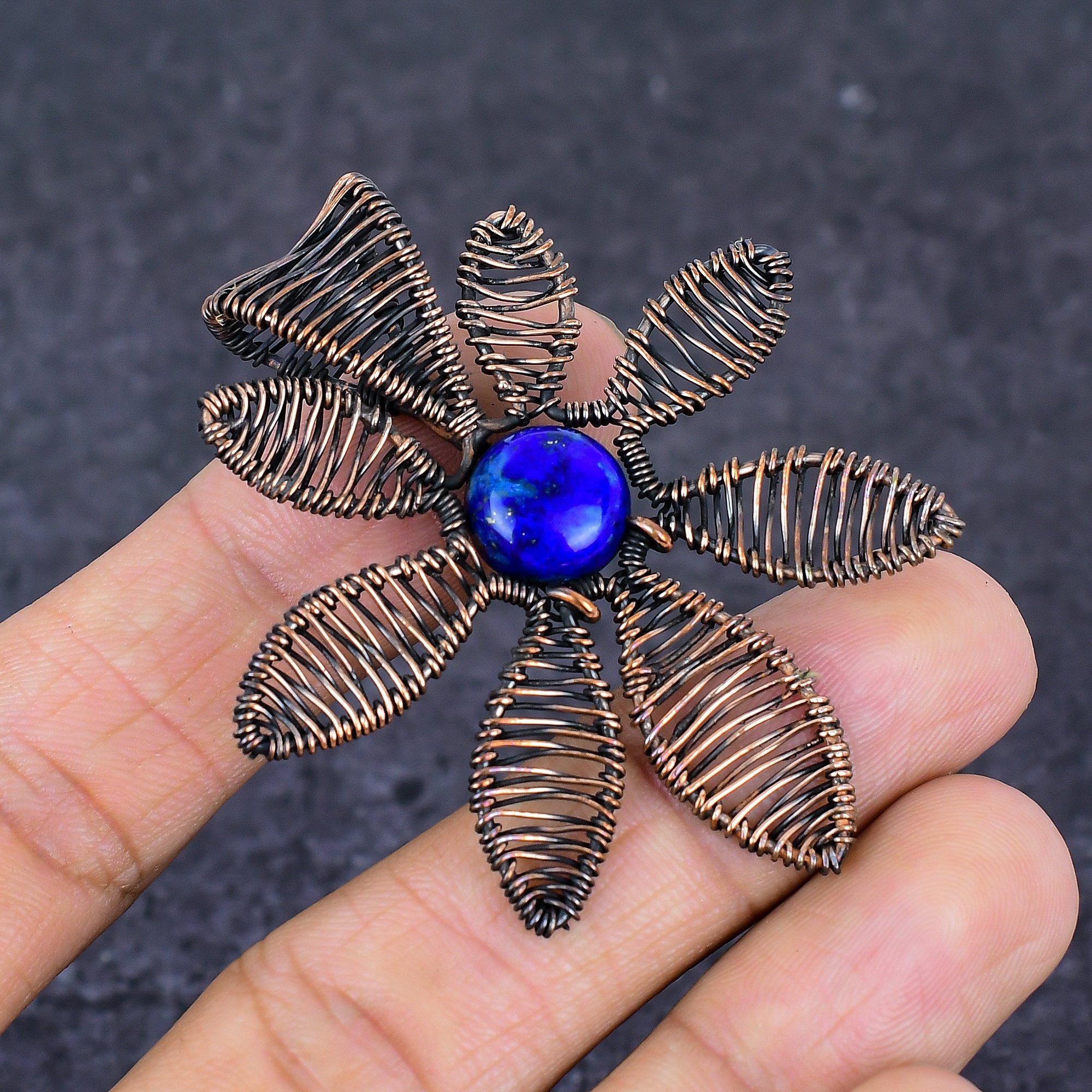 

Lapis Lazuli Gemstone Copper Wire Wrap Jewelry Pendant 2.32