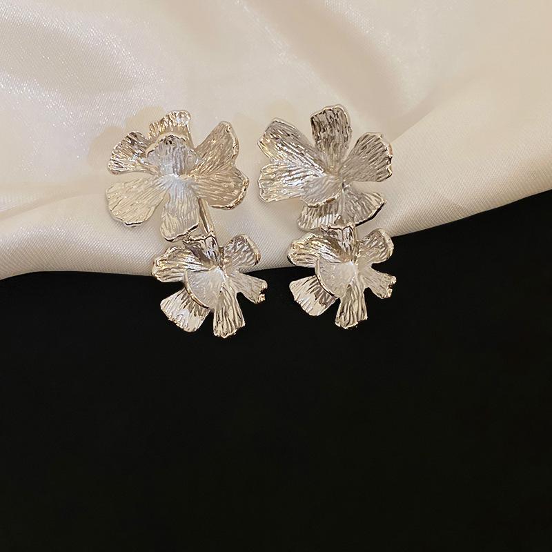 Boucles d'oreilles vintage Argent Aiguille Cœur & Fleur Pendentif Pompon