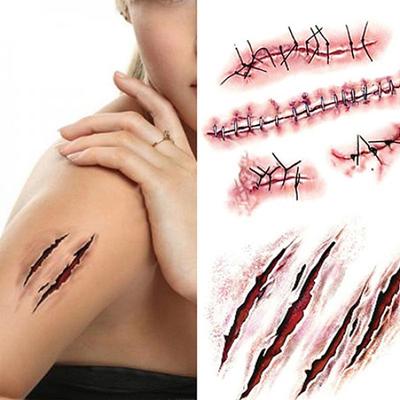 5Pcs Halloween Special Costume Makeup Zombie Scars Tattoos with Fake Scab Blood