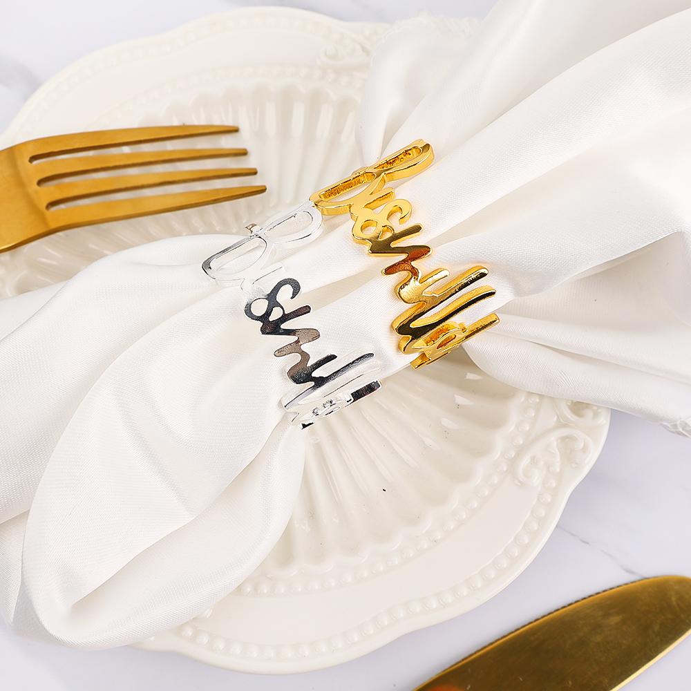 1/5PCS Fashion Letter Napkin Ring New Gold Silver Bismillah Napkin Rings Western Restaurant Hotel Wedding Party Home Decoration