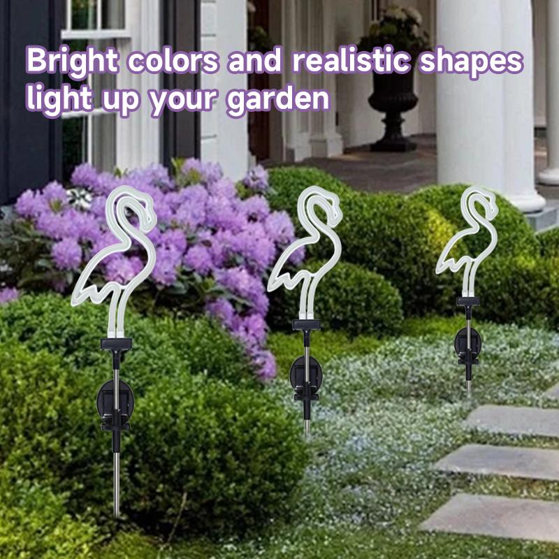 Neon Flamingo Solar Garden Light Landscape Courtyard Lamp Waterproof Outdoor Decor Stake Light LED Patio Grounding Lights
