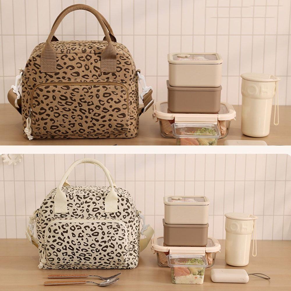 Large Capacity Picnic Bag Strawberry Pattern Food Thermal Handbag Corduroy Lunch Bag Women's Use