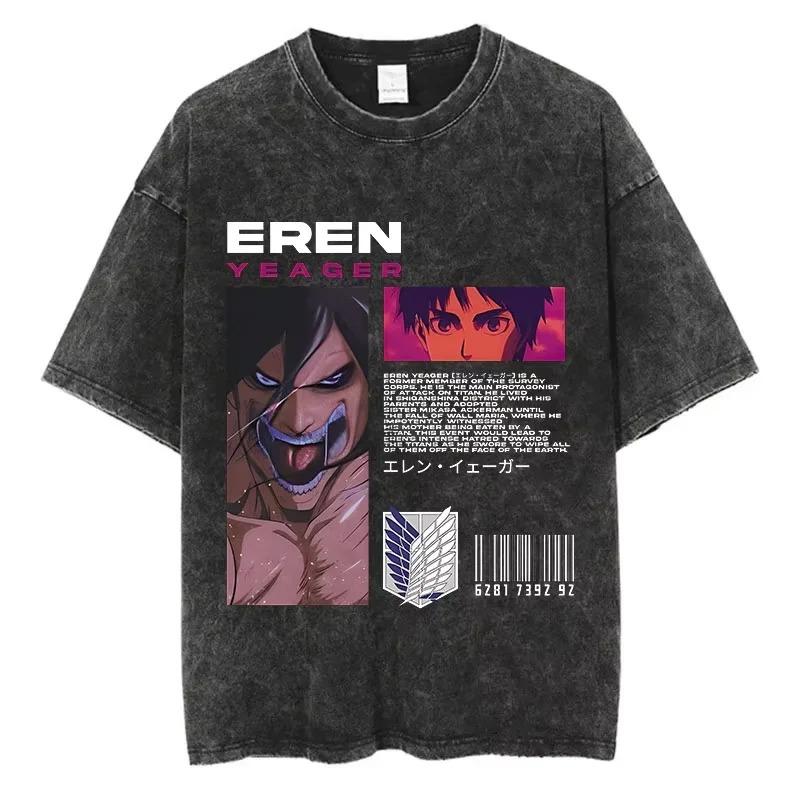 Hotblood Anima Attack on Titan Graphic Print TShirt Men Women Harajuku Vintage Washed Cotton Solf Summer New Tee Oversized Top
