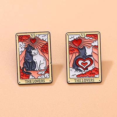 2Pcs Cartoon Cat Enamel Brooch Romantic Tarot Card Design Valentine's Day Gift Lapel Pin Badge Backpack Clothing Hat Accessories